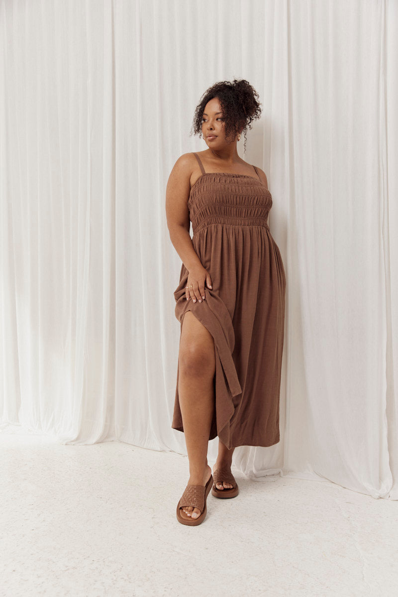 plus size brown wedding guest dress Firerie Plus Size Women's Elegant Formal Curve Solid Color Asymmetric Collar Dress Summer Brown Wedding Evening Wedding Guest Party Cocktail Graduation