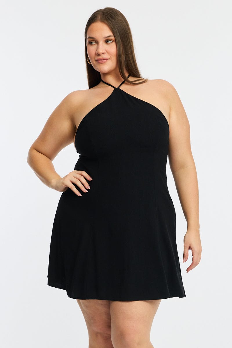 plus size black skater dress Black Skater Dress Halter Neck