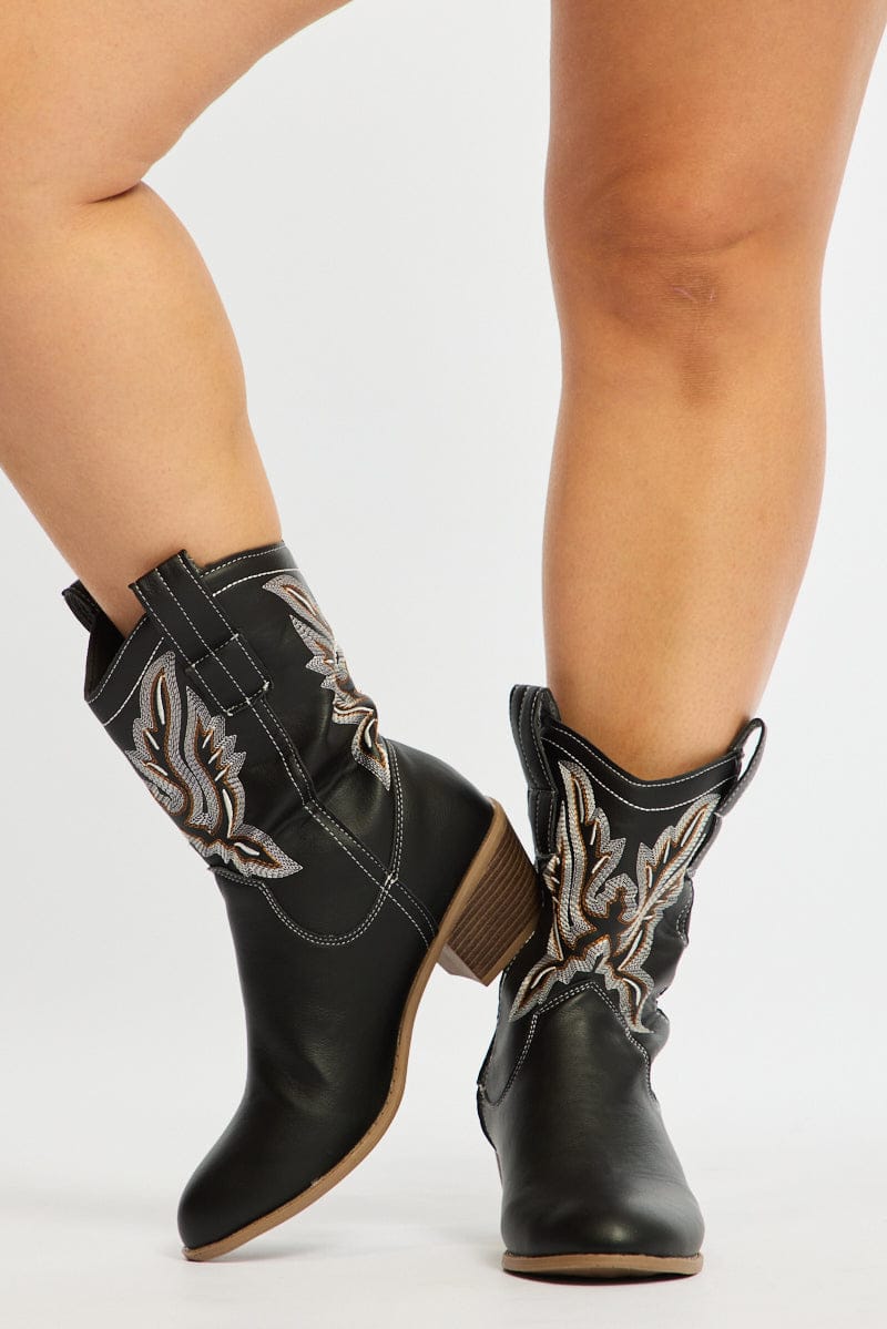 Black Embroidered Western Cowboy Boots | You & All