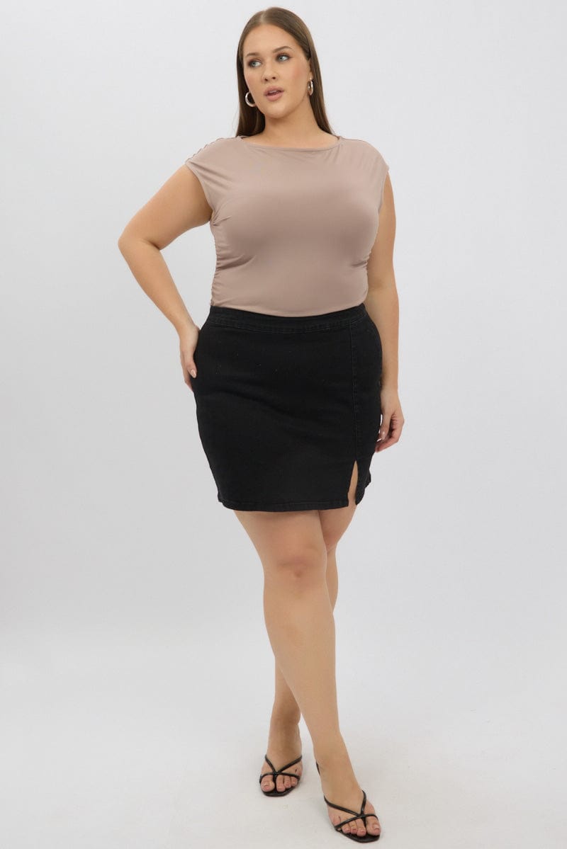 Brown Short Sleeve Top Side Ruched Modal for YouandAll Fashion