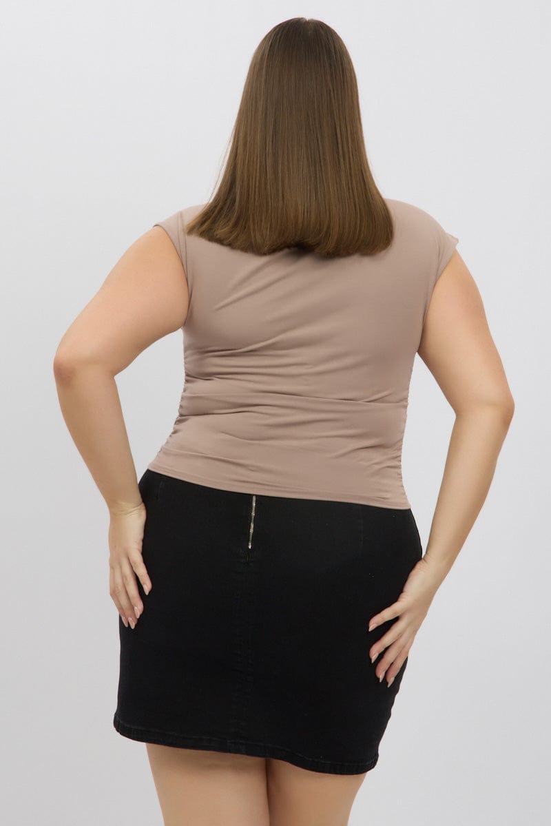 Brown Short Sleeve Top Side Ruched Modal for YouandAll Fashion