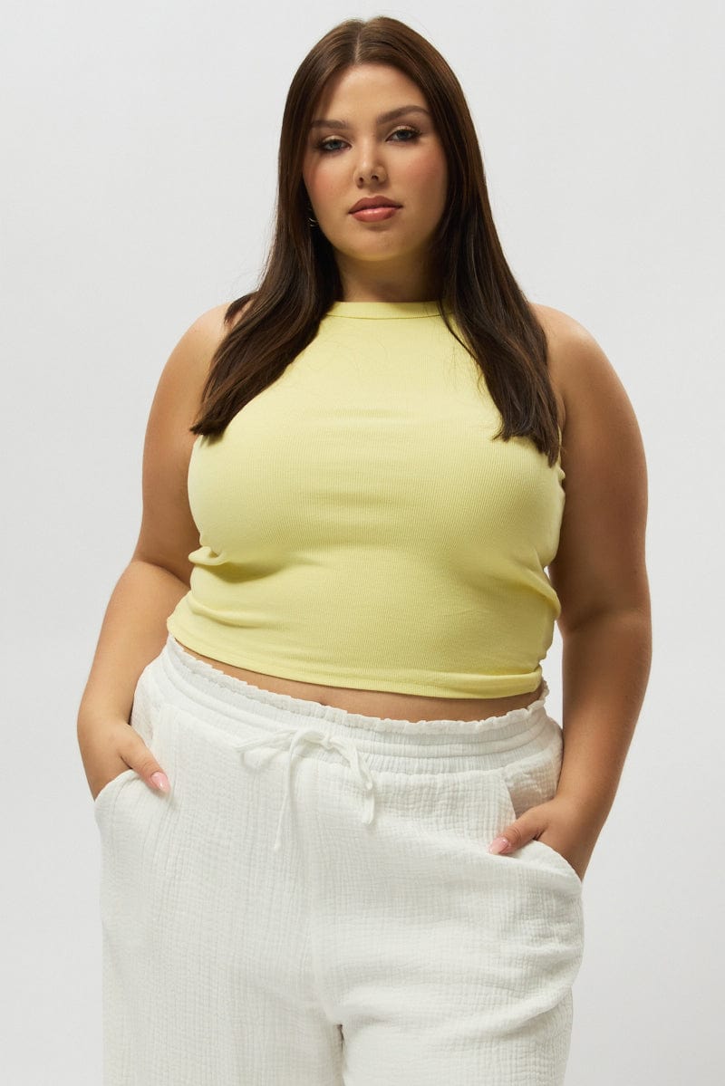 Yellow Tank Top Crew Neck Rib for YouandAll Fashion