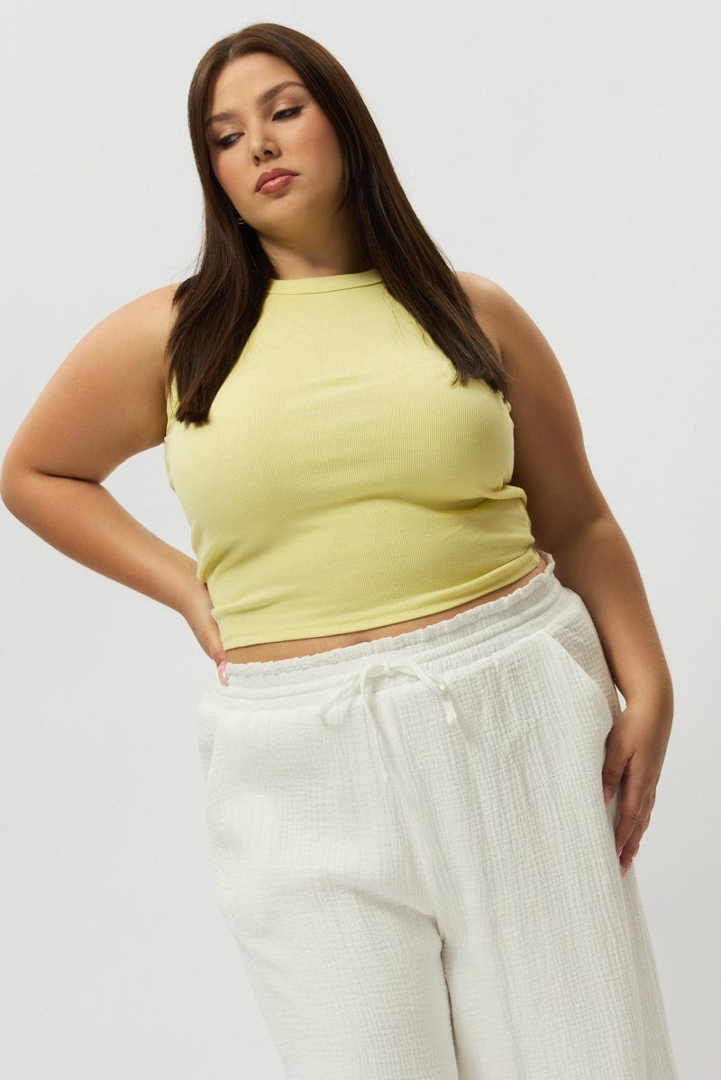 Yellow Tank Top Crew Neck Rib for YouandAll Fashion