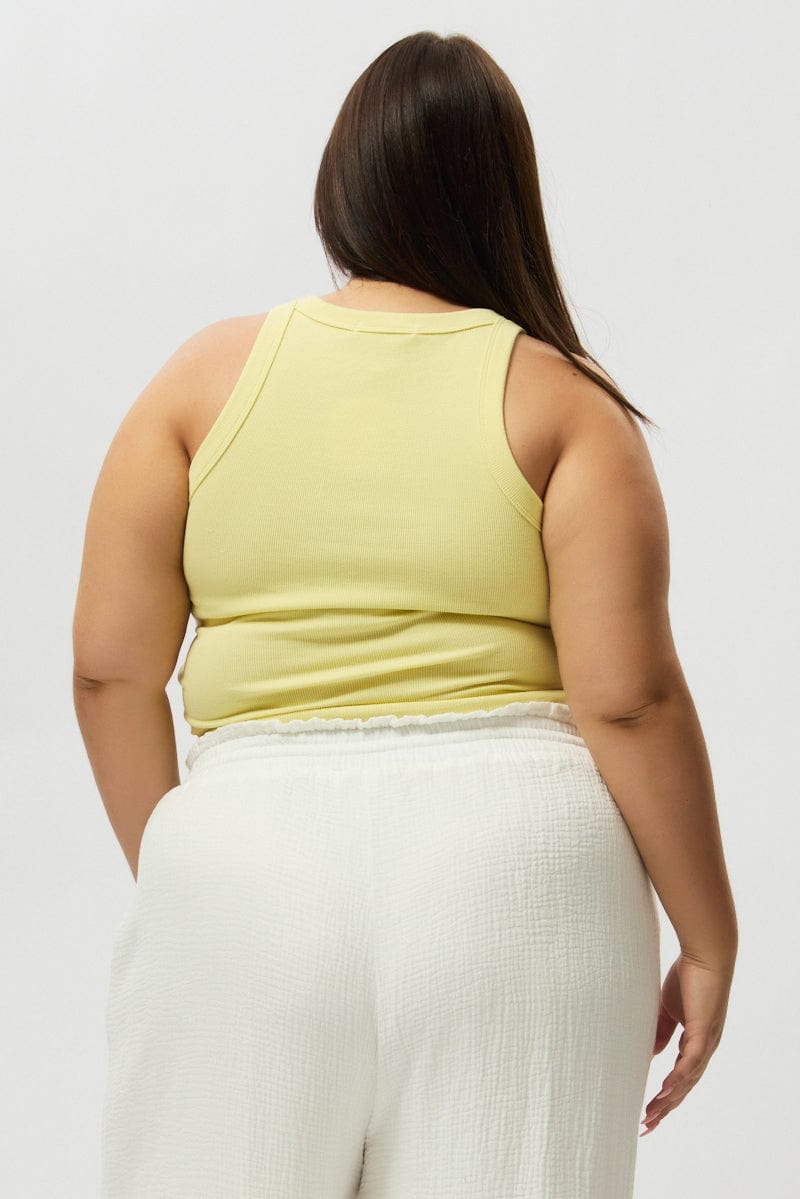 Yellow Tank Top Crew Neck Rib for YouandAll Fashion