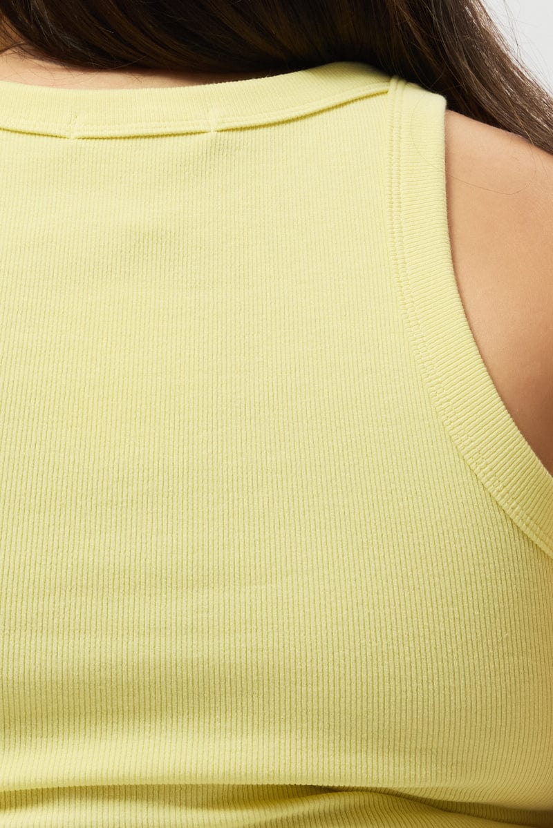Yellow Tank Top Crew Neck Rib for YouandAll Fashion