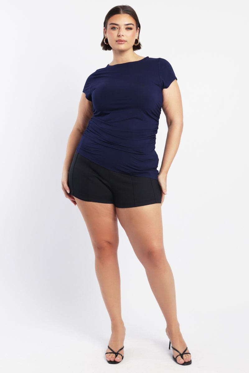 Blue Top Short Sleeve Asymmertic Hem for YouandAll Fashion