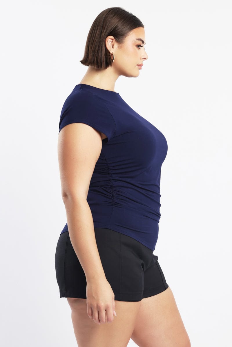 Blue Top Short Sleeve Asymmertic Hem for YouandAll Fashion