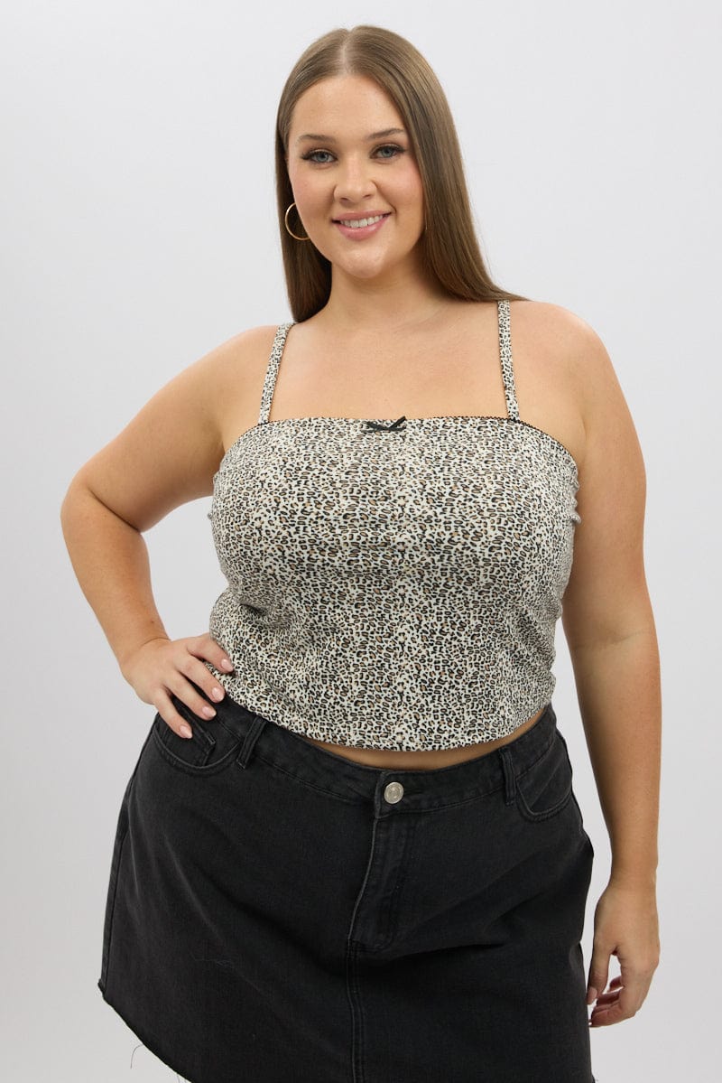 Brown Animal Print Singlet Top Sleeveless for YouandAll Fashion