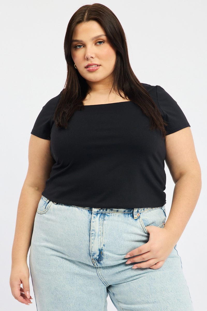 Black Supersoft Top Short Sleeve Scoop Neck for YouandAll Fashion