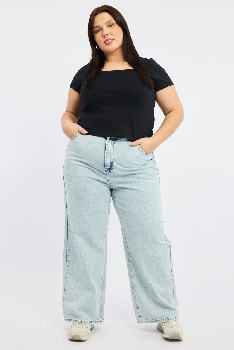 Black Supersoft Top Short Sleeve Scoop Neck for YouandAll Fashion