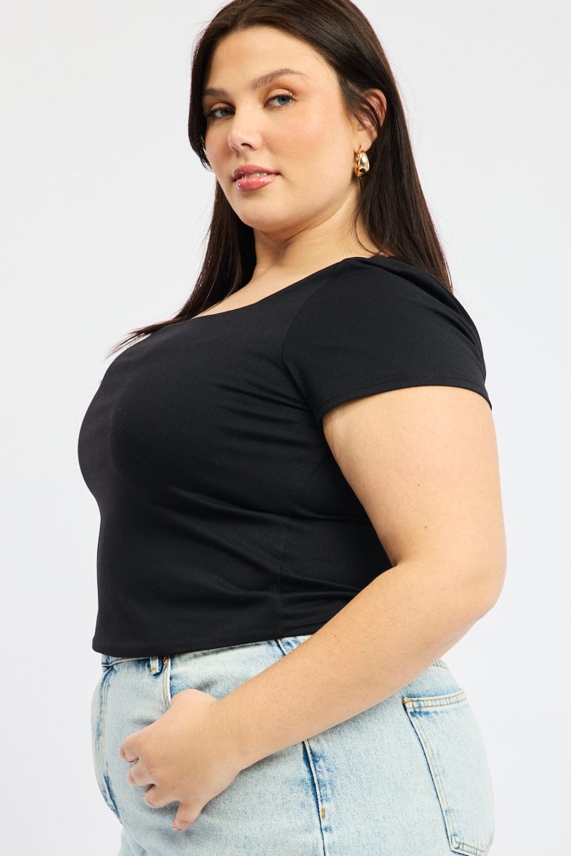 Black Supersoft Top Short Sleeve Scoop Neck for YouandAll Fashion