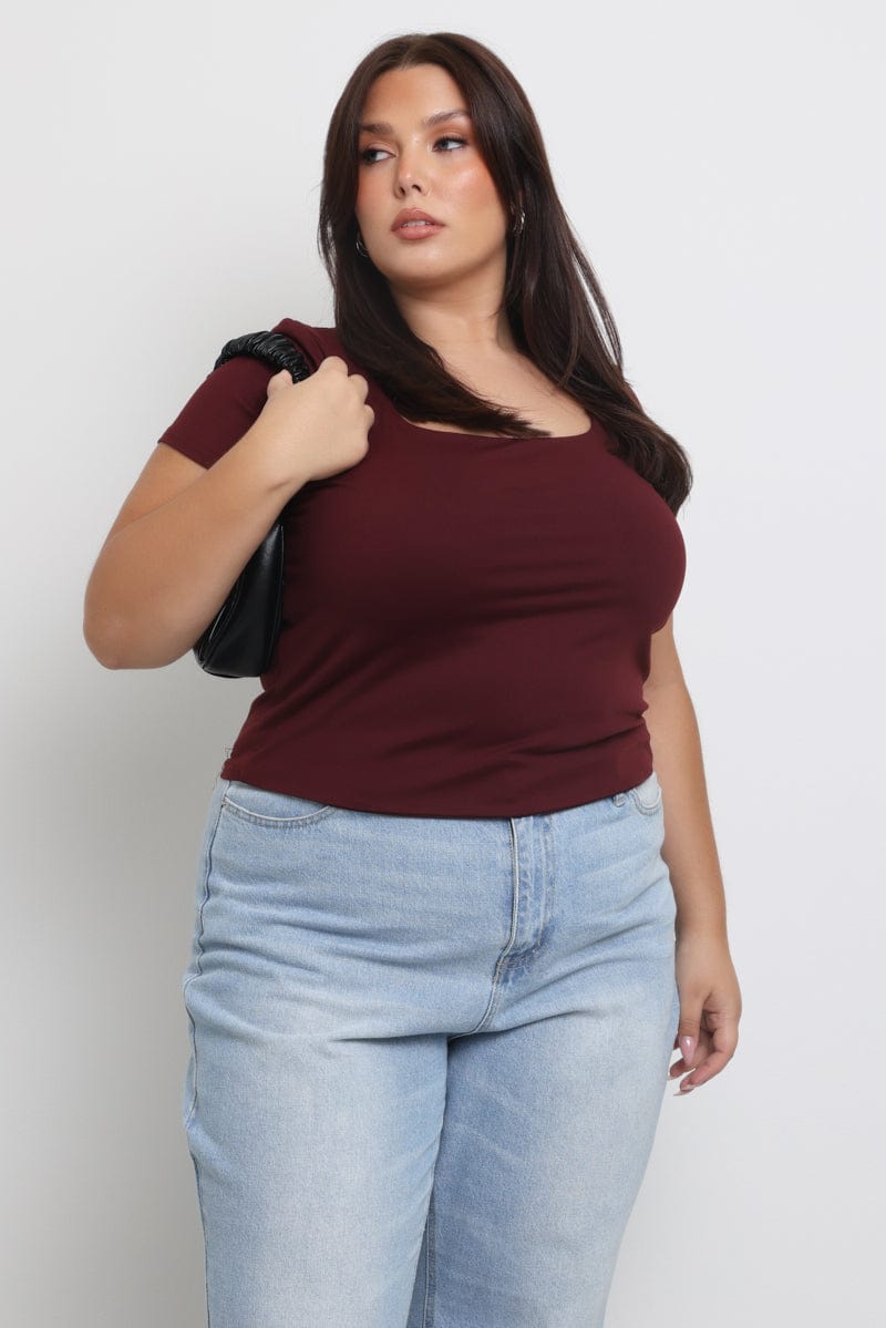 Red Supersoft Top Short Sleeve Scoop Neck for YouandAll Fashion