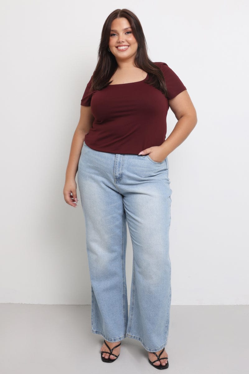 Red Supersoft Top Short Sleeve Scoop Neck for YouandAll Fashion