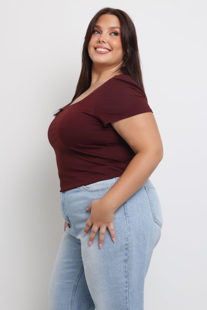 Red Supersoft Top Short Sleeve Scoop Neck for YouandAll Fashion