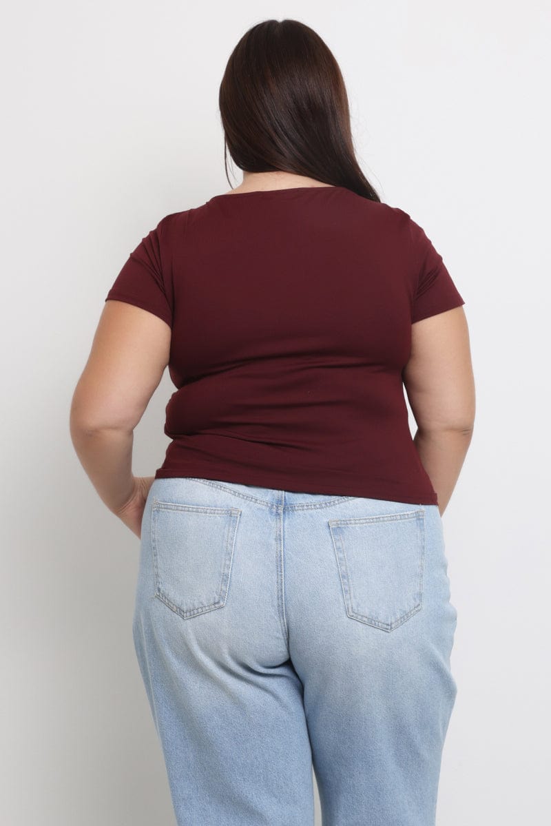 Red Supersoft Top Short Sleeve Scoop Neck for YouandAll Fashion