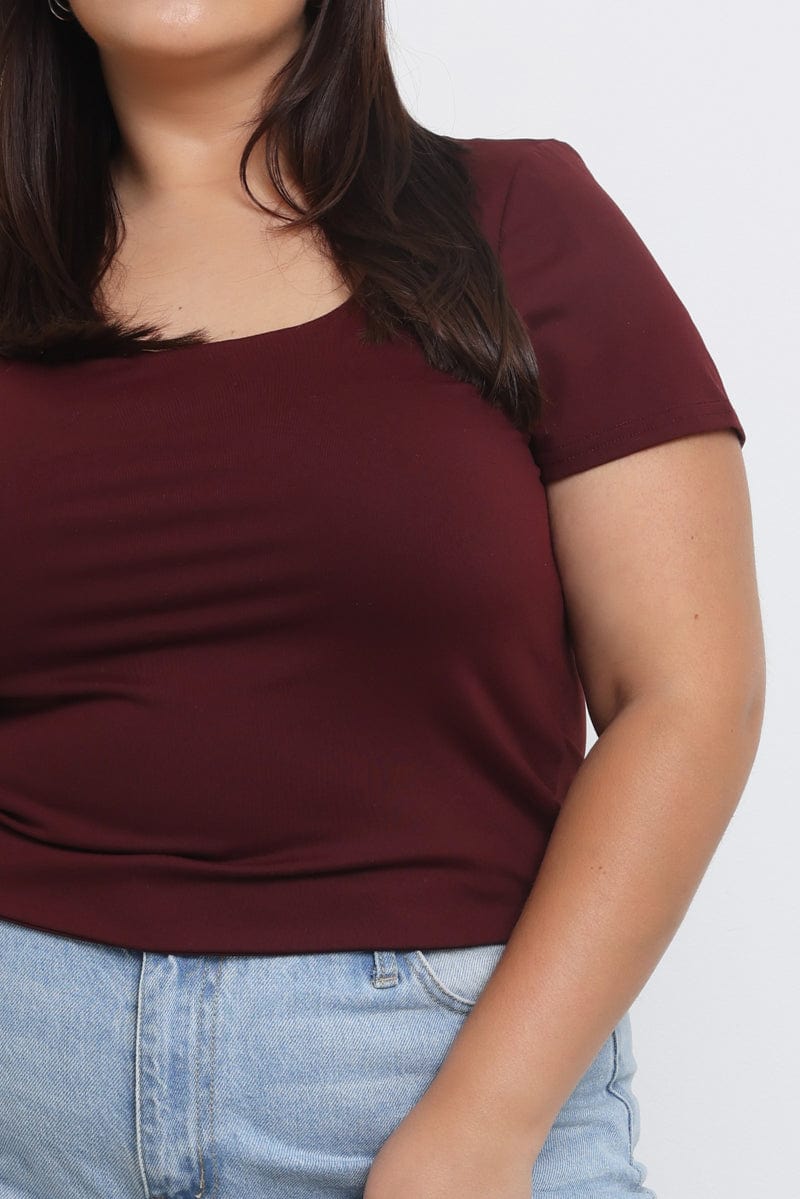 Red Supersoft Top Short Sleeve Scoop Neck for YouandAll Fashion