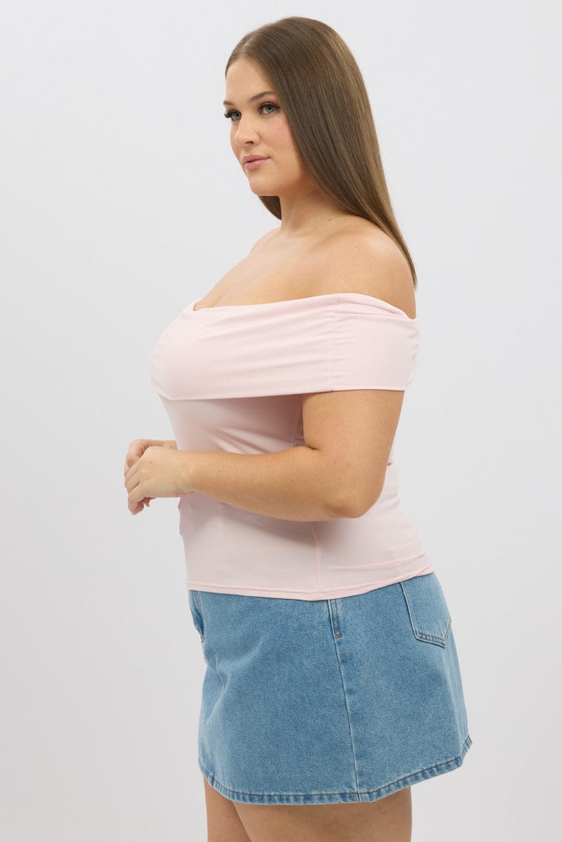 Pink Top Off Shoulder Short Sleeve Supersoft for YouandAll Fashion