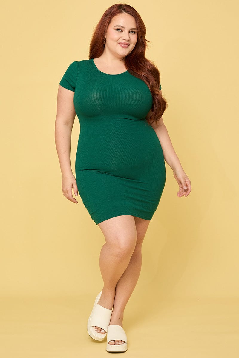 Plus Size Green Short Sleeve Green Rib Basic Dress | You + All | Shop Online | You & All Plus Size Green Short Sleeve Green Rib Basic Dress | You + All | Shop Online | You & All