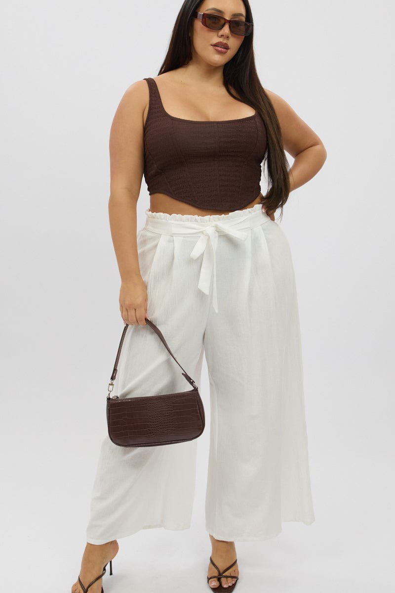Cropped Trousers White Paperbag Wide Leg Trousers Top White