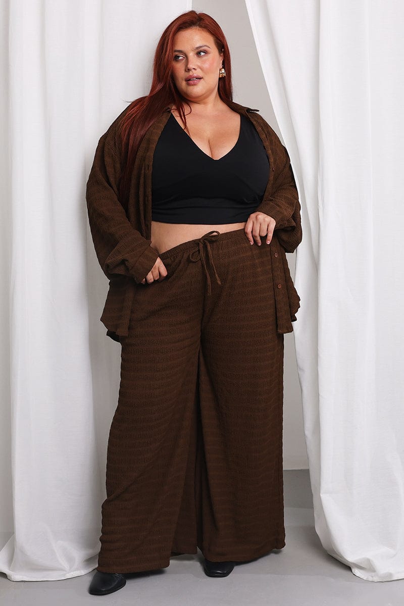 brown plus size dress pants Plus Size - Studio Pleated Relaxed Wide Leg Trouser