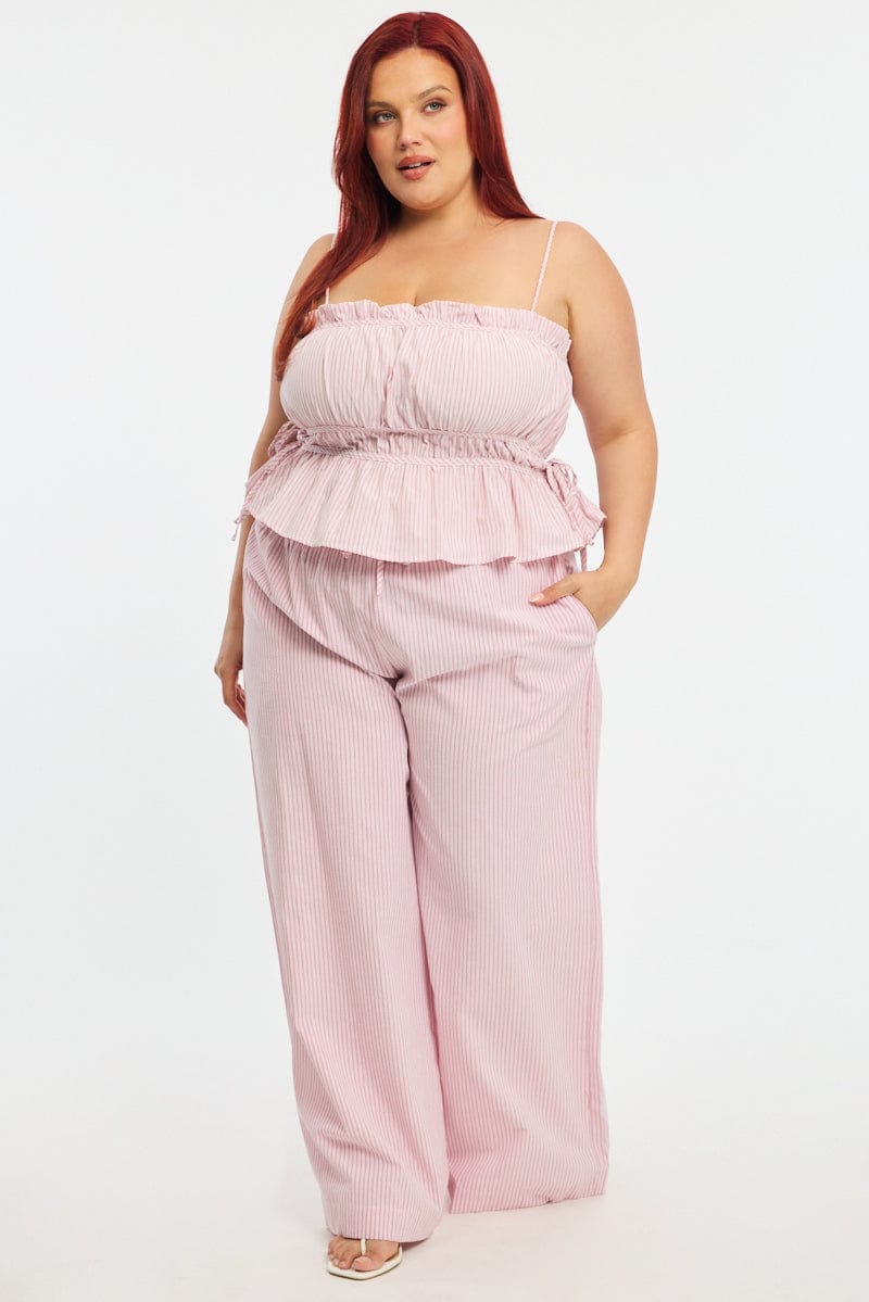 Pink Stripe Wide Leg Pants Elastic Waist | You & All