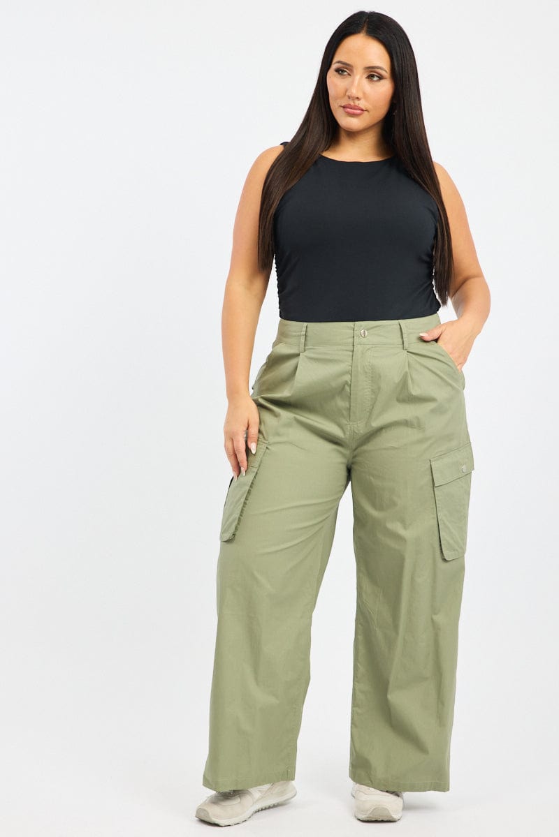 Top Plus Size Olive Green Jeans Plus Size Baggy Stretch Cargo