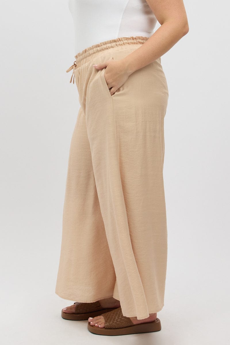 Beige Paperbag Waist Very Wide Leg Pants for YouandAll Fashion