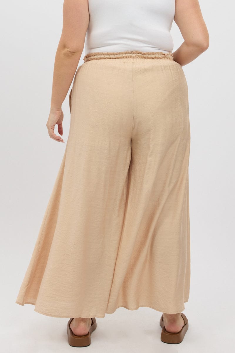 Beige Paperbag Waist Very Wide Leg Pants for YouandAll Fashion