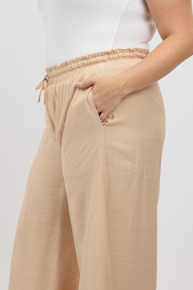 Beige Paperbag Waist Very Wide Leg Pants for YouandAll Fashion