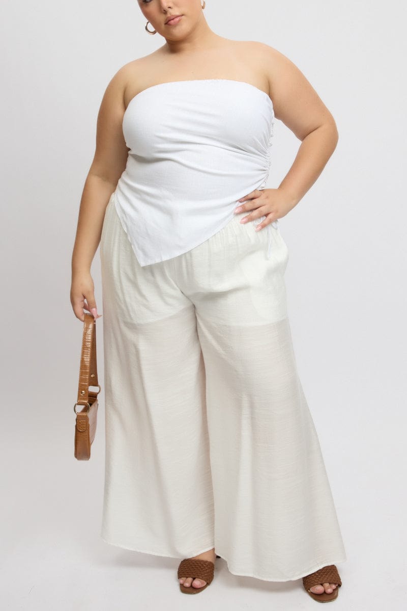 White Paperbag Waist Very Wide Leg Pants for YouandAll Fashion