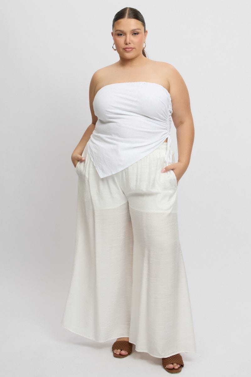 White Paperbag Waist Very Wide Leg Pants for YouandAll Fashion