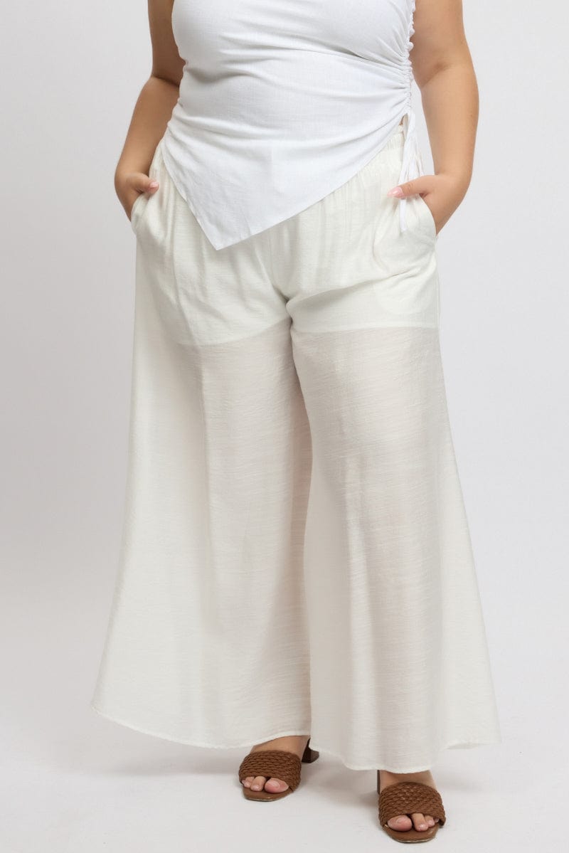 White Paperbag Waist Very Wide Leg Pants for YouandAll Fashion