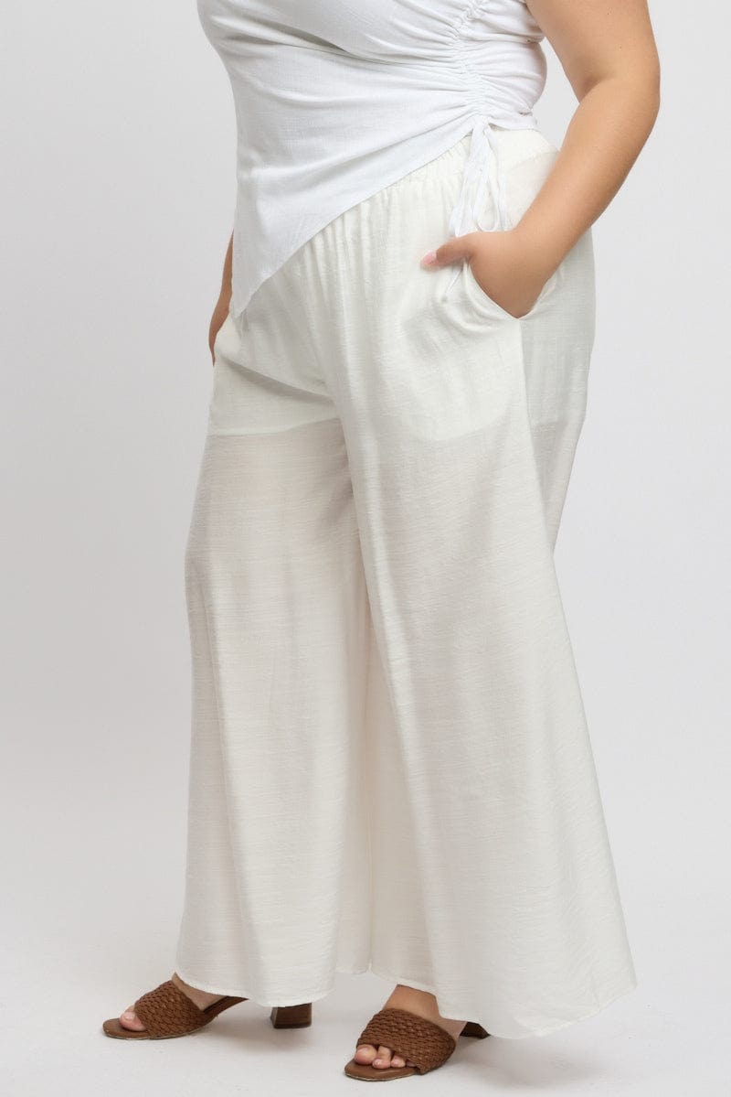 White Paperbag Waist Very Wide Leg Pants for YouandAll Fashion