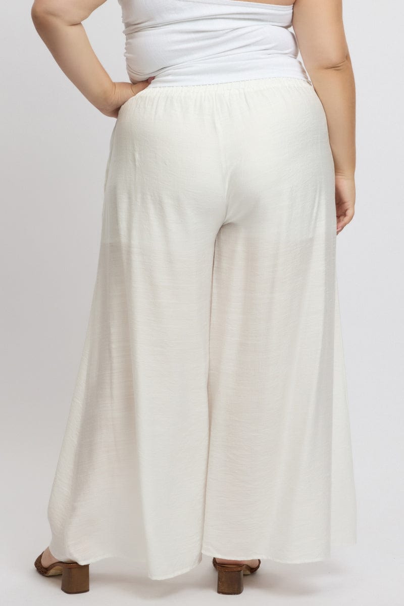 White Paperbag Waist Very Wide Leg Pants for YouandAll Fashion