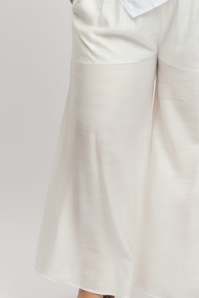 White Paperbag Waist Very Wide Leg Pants for YouandAll Fashion