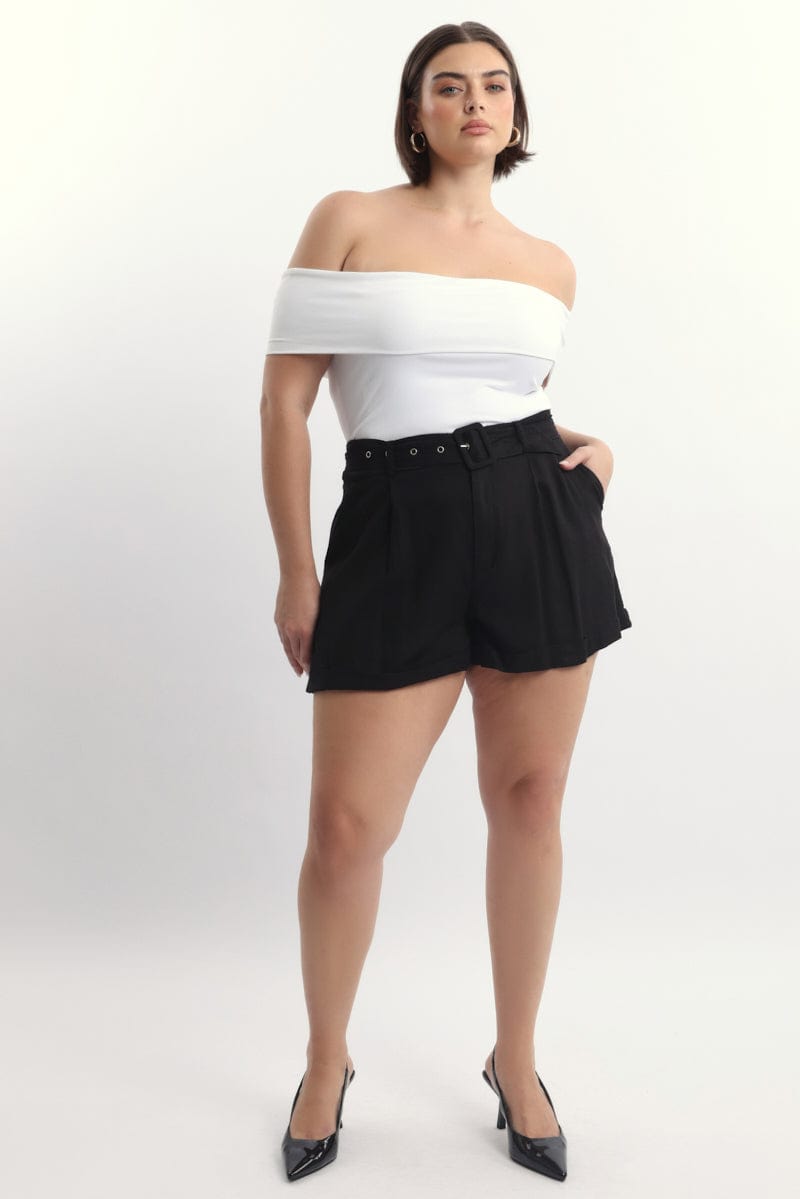 Black Belted Linen Blend Shorts for YouandAll Fashion