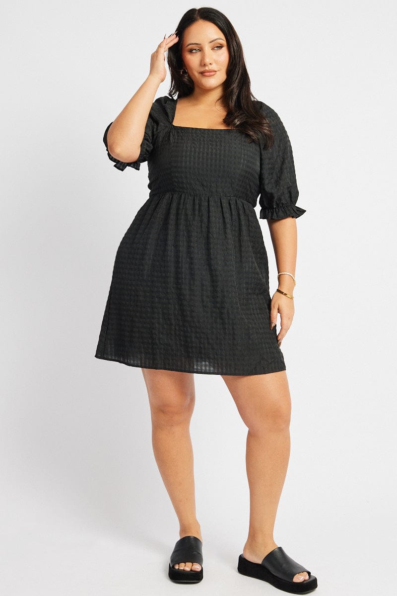 Black Check Babydoll Mini Dress | You & All Black Check Babydoll Mini Dress | You & All