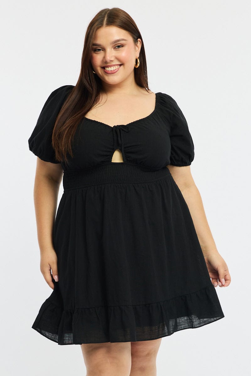 Black Skater Dress Short Sleeve Cut Out | You & All Black Skater Dress Short Sleeve Cut Out | You & All