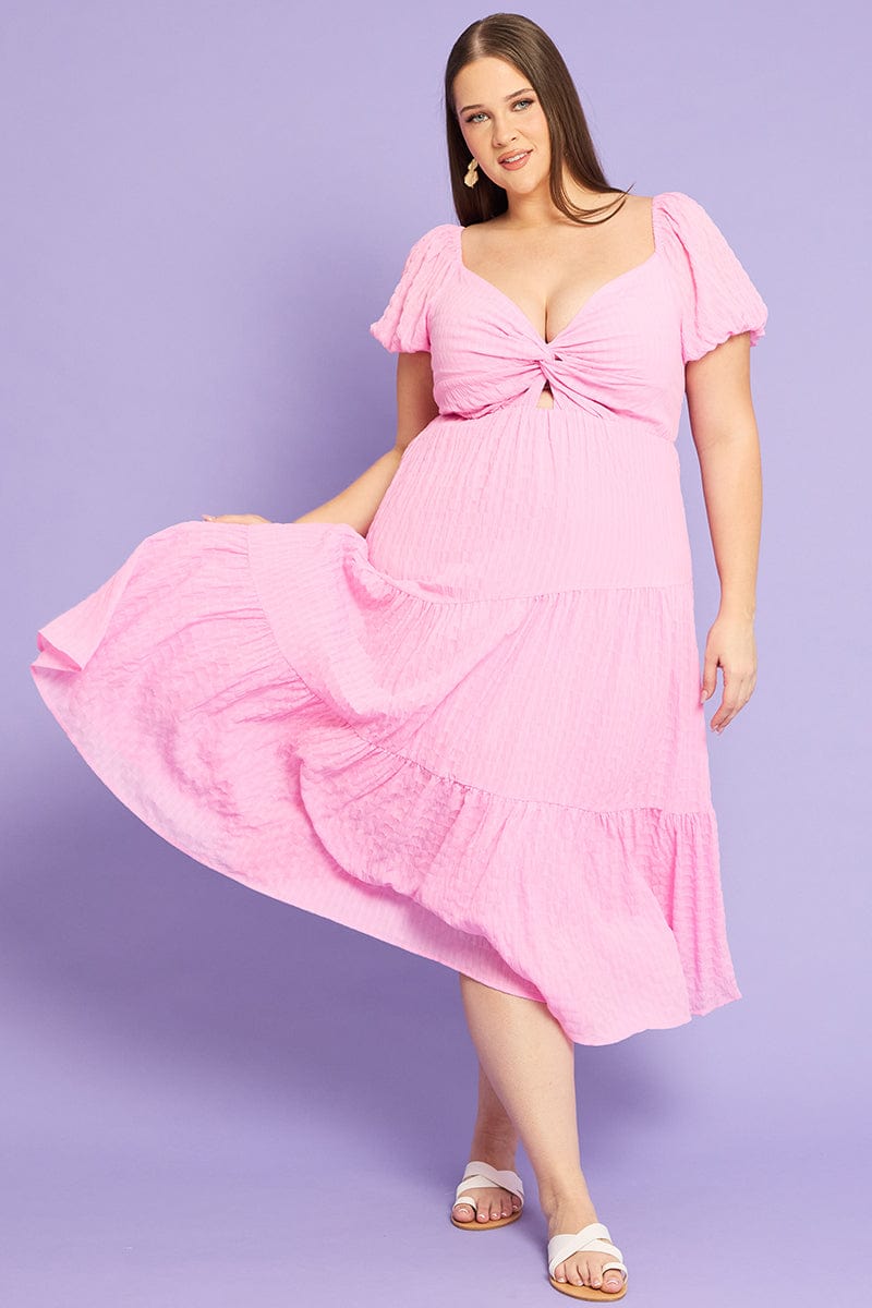 Pink Midi Dress Short Sleeve Cut Out | You & All Pink Midi Dress Short Sleeve Cut Out | You & All