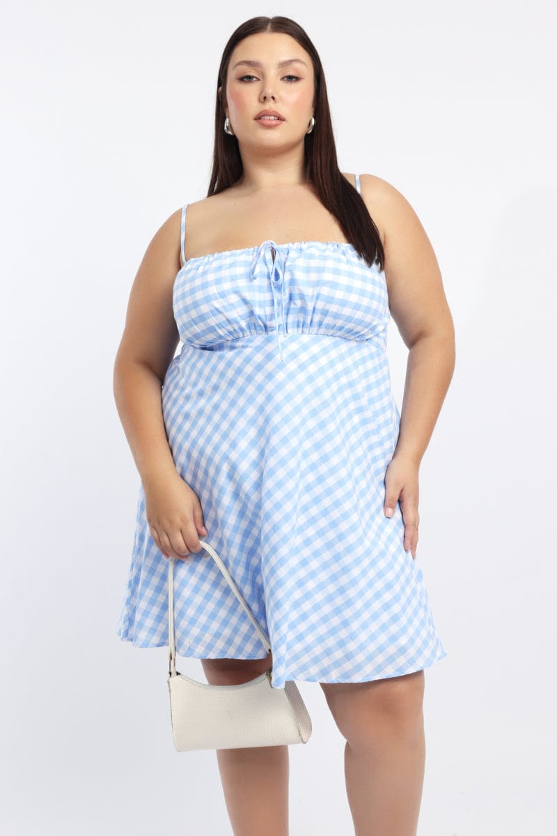 gathered check mini dress Carmila Gathered Mini Dress in Check Yellow