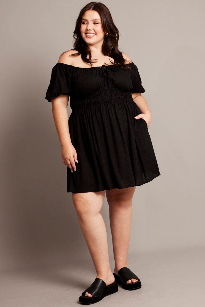 Black Tie Front Scoop Neck Mini Dress | You & All Black Tie Front Scoop Neck Mini Dress | You & All
