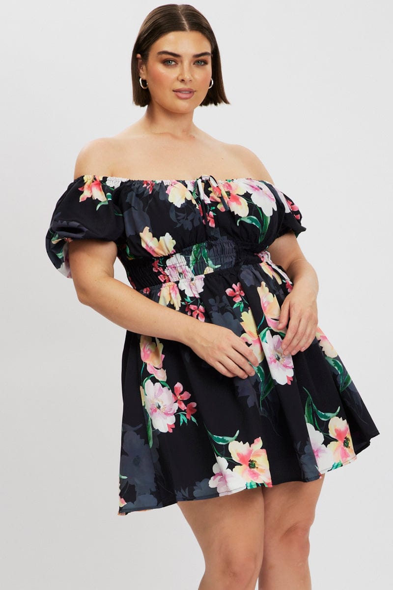 Black Floral Peephole Tie Front Mini Dress | You & All Black Floral Peephole Tie Front Mini Dress | You & All