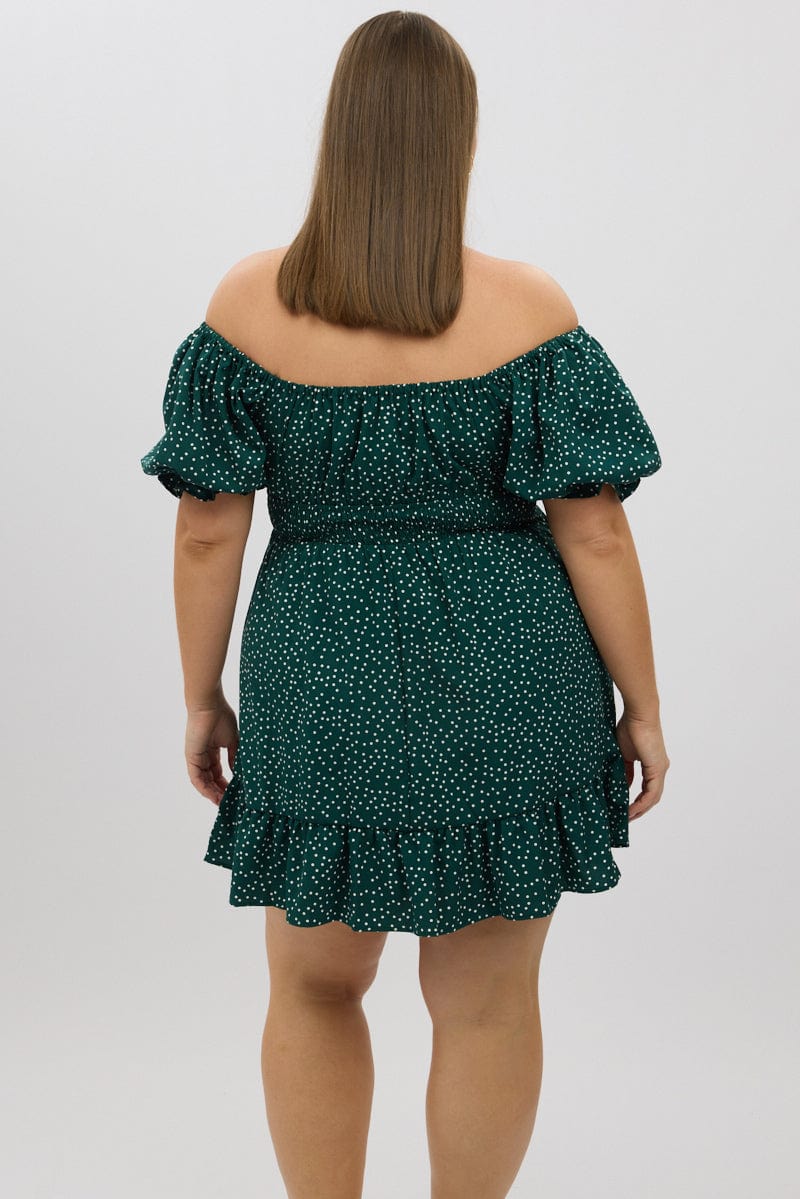 Green Polka Dot Tie Front Shirred Waist Frill Minidress for YouandAll Fashion