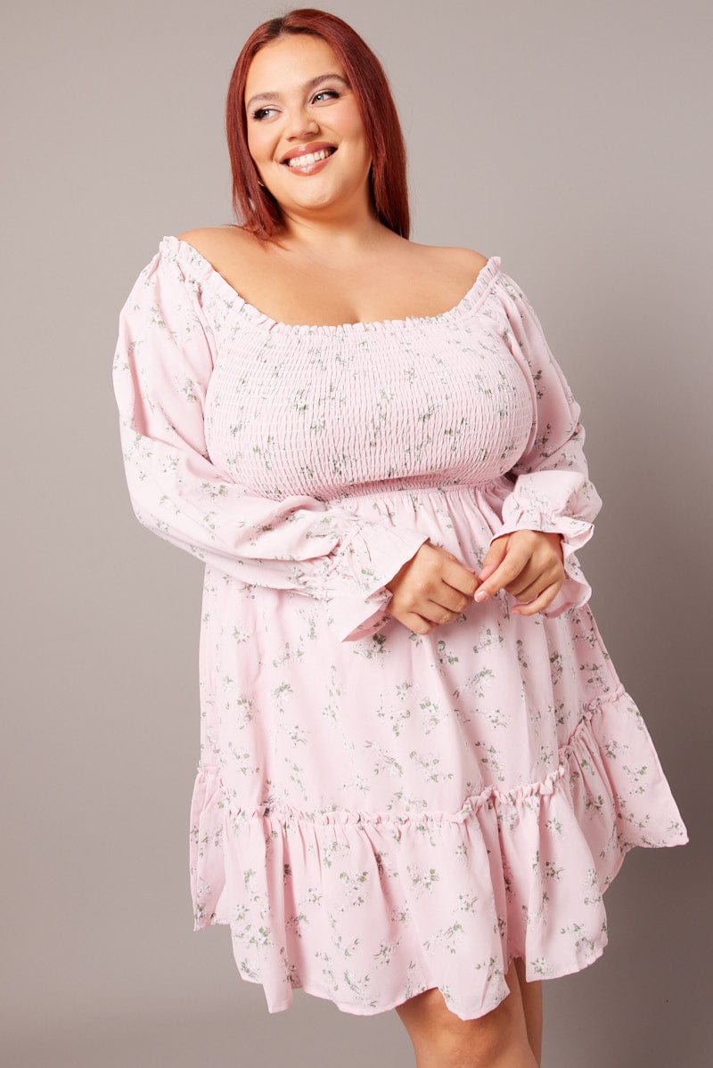 Pink Floral Shirred Bodice Mini Dress | You & All Pink Floral Shirred Bodice Mini Dress | You & All