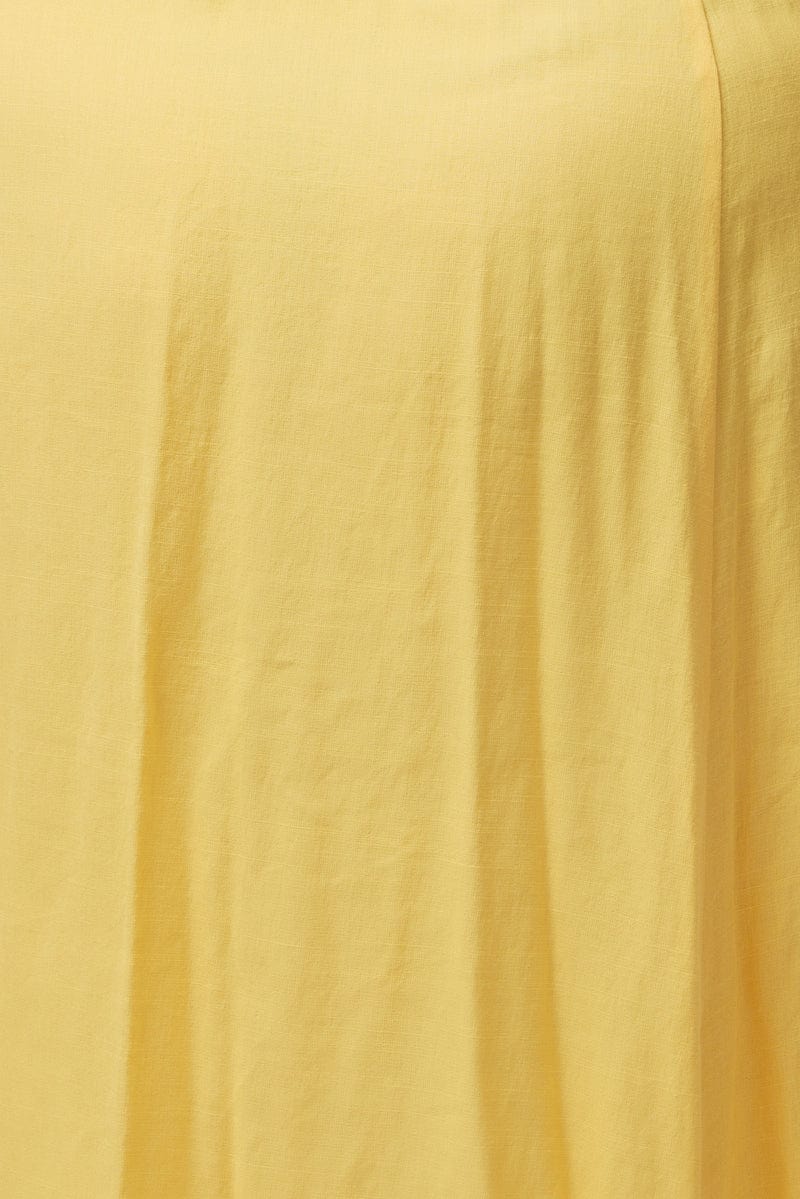Yellow Midi Dress Short Sleeve Tie Front for YouandAll Fashion