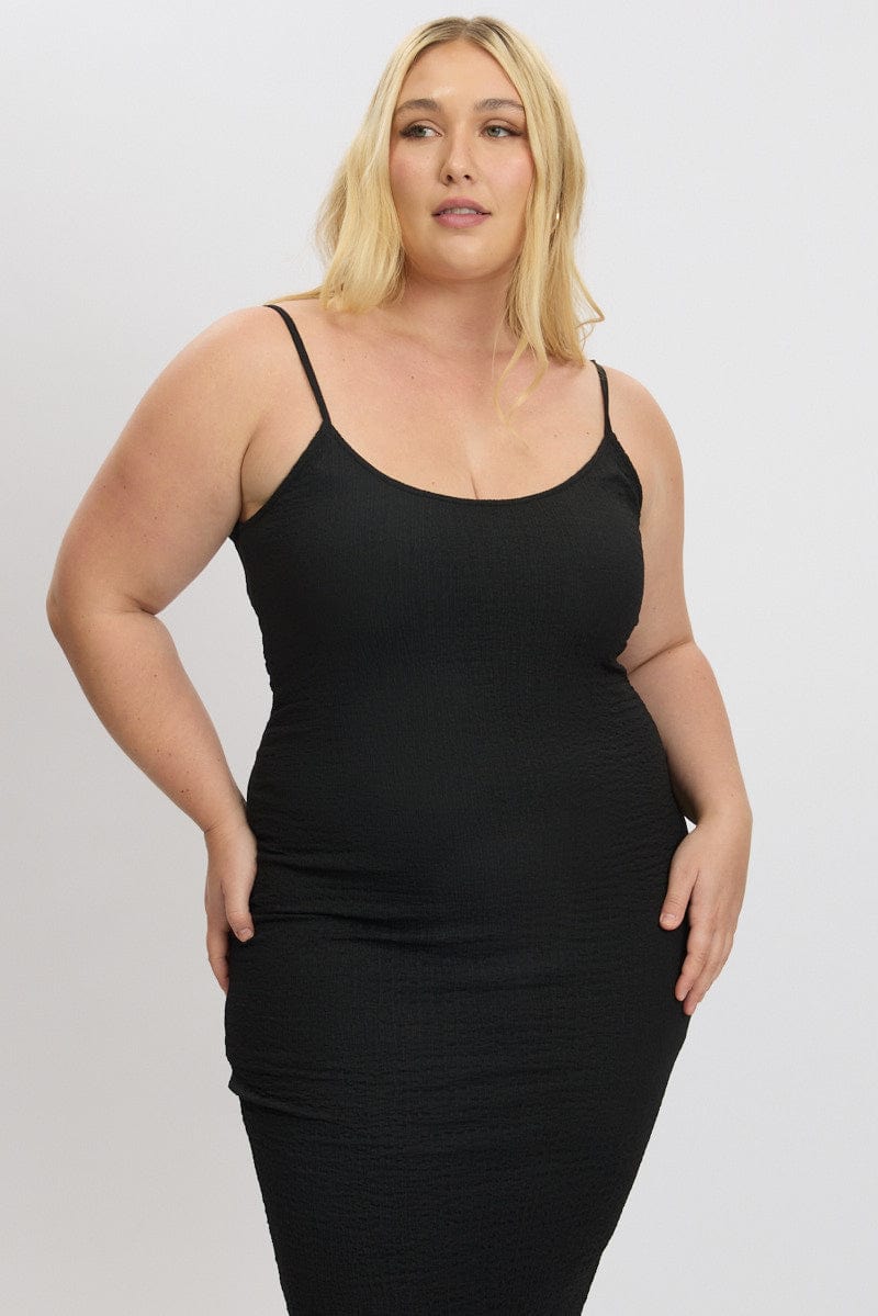 Black Bubble Texture Strappy Bodycon Scoop Neck Dress | You & All Black Bubble Texture Strappy Bodycon Scoop Neck Dress | You & All