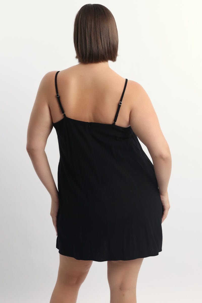 Black Square Neck Shoestring Strap Shift Mini Dress for YouandAll Fashion