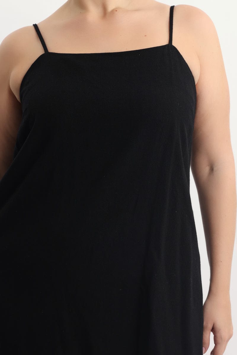 Black Square Neck Shoestring Strap Shift Mini Dress for YouandAll Fashion