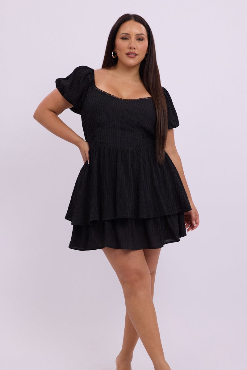 Black Sweetheart Neck Lace Trim Minidress for YouandAll Fashion