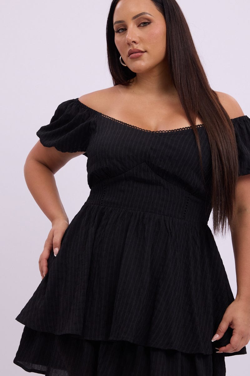 Black Sweetheart Neck Lace Trim Minidress for YouandAll Fashion